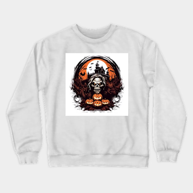 scary witch with pumpkins Crewneck Sweatshirt by Maverick Media